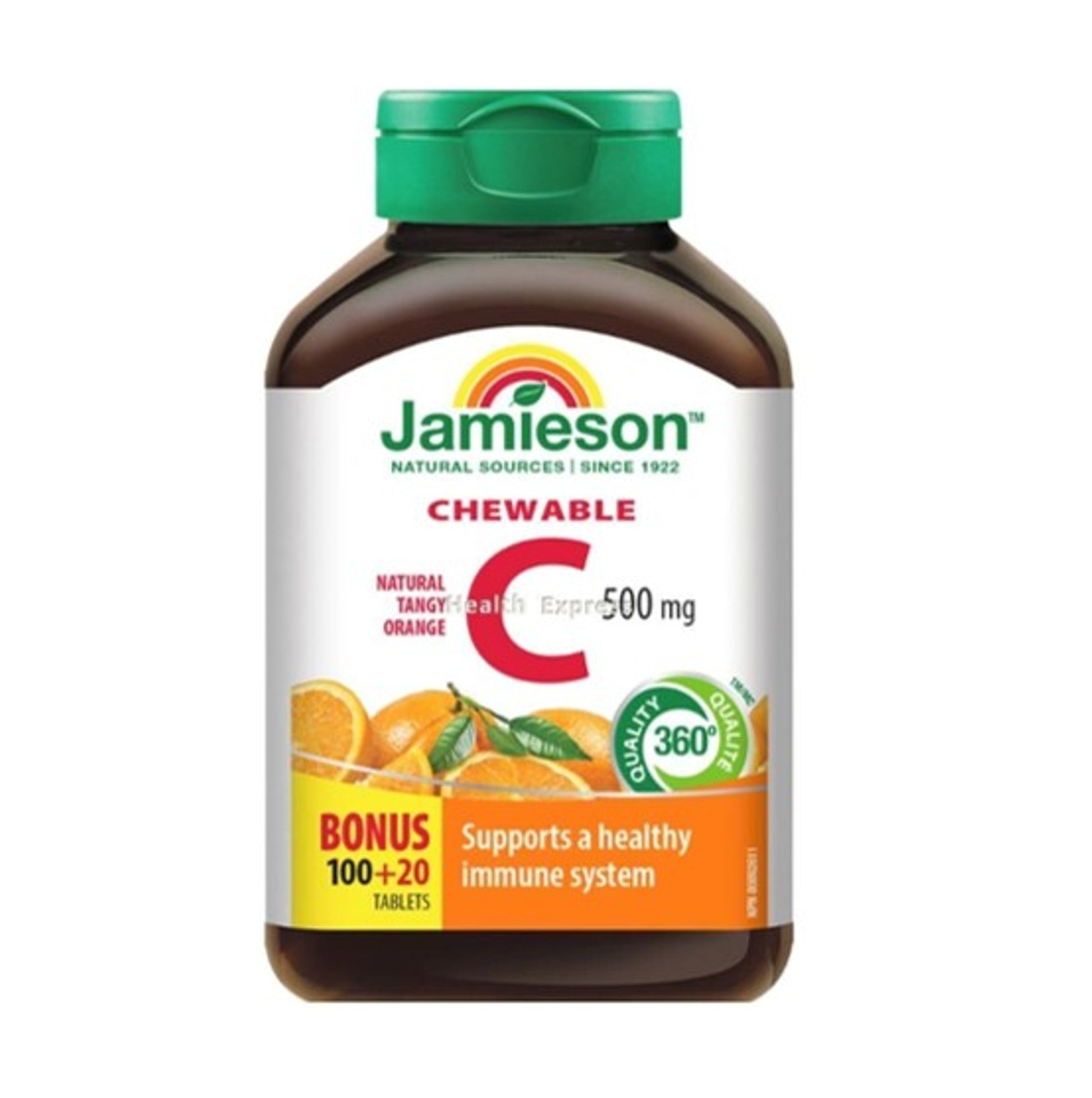 Jamieson 維他命 C 咀嚼片 (500 毫克) 香橙味 100 + 20 粒 (包裝隨機提供)