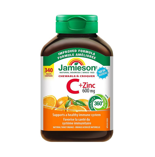 Jamieson 維他命 C + 鋅 咀嚼片 (600 毫克) 香橙味 340 粒 (兩款包裝隨機提供)