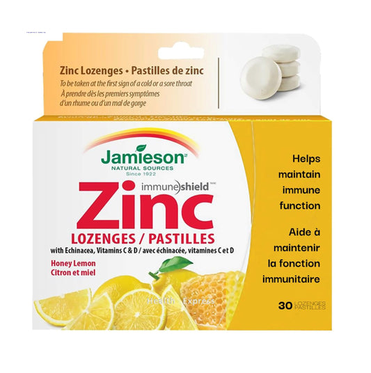 Jamieson 健體鋅+紫錐菊+維他命C/D 潤喉糖 (蜂蜜檸檬味) 30 粒  