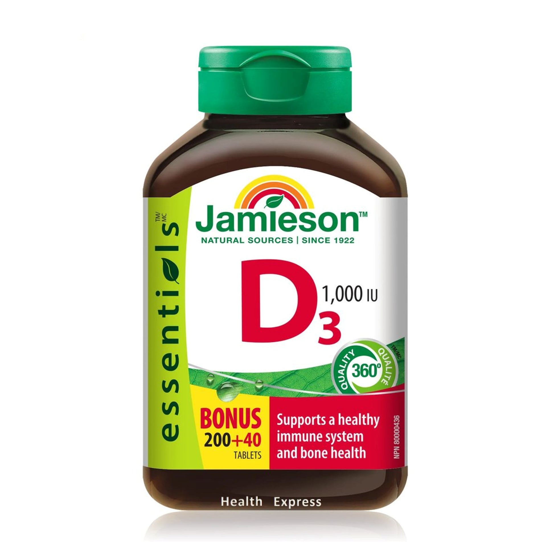 Jamieson 維他命 D (1000 IU) 240 粒 (超值加量裝)(包裝隨機提供)
