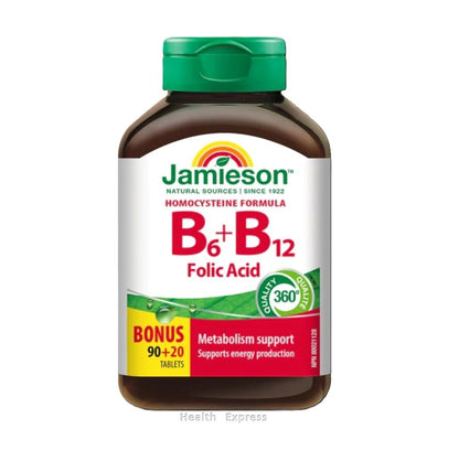 Jamieson - 維他命 B6+B12+ 葉酸 (三重功效配方) 90+20 粒