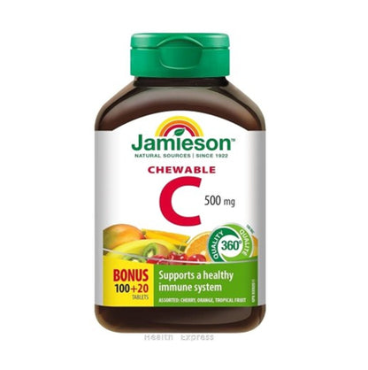 Jamieson 維他命 C 咀嚼片 (500 毫克) 雜果味 120 粒 [平行進口] [包裝隨機提供]