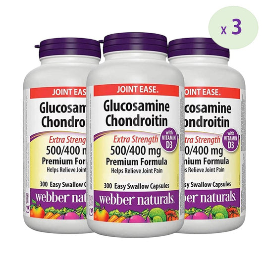 【超值三件裝】Webber Naturals 關節健骨寶 (特強配方) 葡萄糖胺硫酸軟骨素 500/400 + 維他命D 300 粒