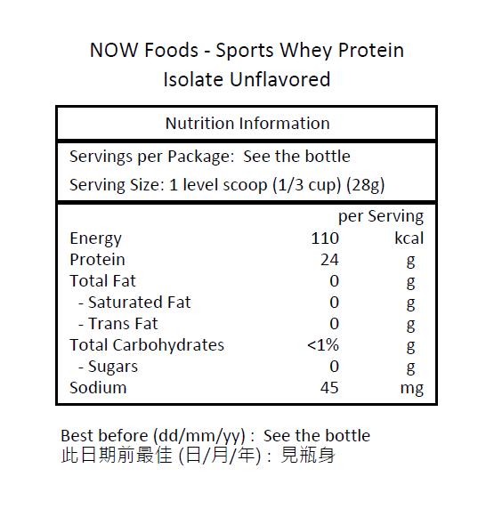 NOW Foods Sports Whey Protein Isolate Unflavored 10 lbs (4.54KG) 