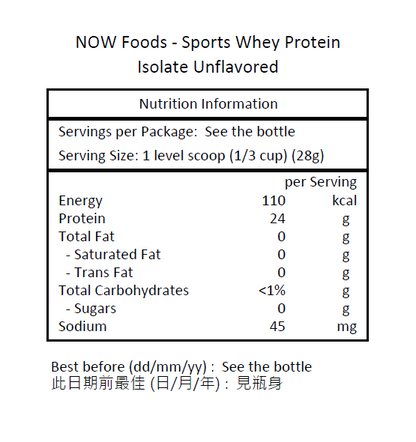 NOW Foods Sports Whey Protein Isolate Unflavored 10 lbs (4.54KG) 
