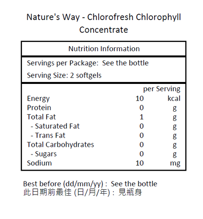 Nature's Way Chlorofresh 葉綠素濃縮液 90 顆軟膠囊 #3550 [原裝平行進口]