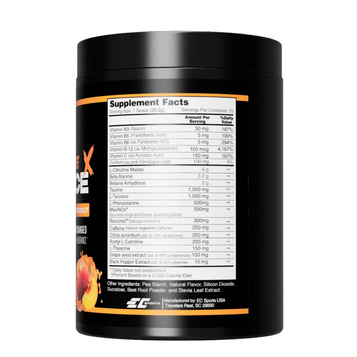 EC SPORTS - XTREME FORCE 鍛鍊能量、力量和專注力增強劑粉 增肌粉 (蜜桃味505g) (Earth's Creation) 美國製造 [平行進口]