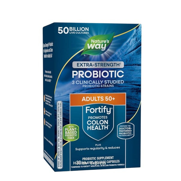 Nature's Way Fortify 50+ Probiotics + Prebiotics Extra Strength 50 Billion CFU, 30 Delayed-Release Vegetarian Capsules [Parallel Import] #11582
