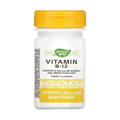 Nature's Way Vitamin B-12 Cherry Flavor 2,000 mcg 100 Vegan Lozenges #40440 [Parallel Import]
