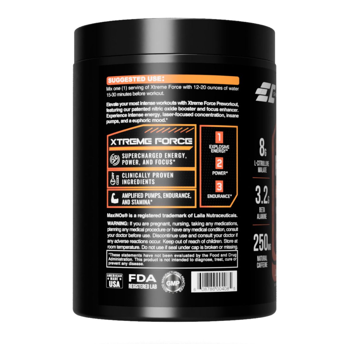 EC SPORTS - XTREME FORCE 鍛鍊能量、力量和專注力增強劑粉 增肌粉 (蜜桃味505g) (Earth's Creation) 美國製造 [平行進口]