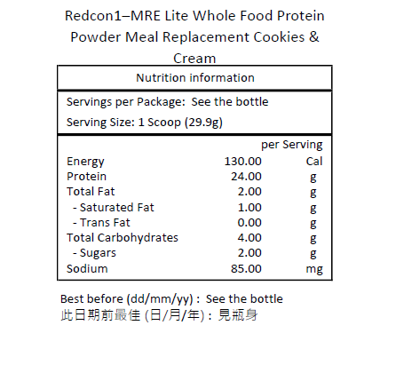 Redcon1 MRE Lite 全食物蛋白粉代餐 曲奇奶油味 1.98磅 ( 897 克)－產品圖片 2
