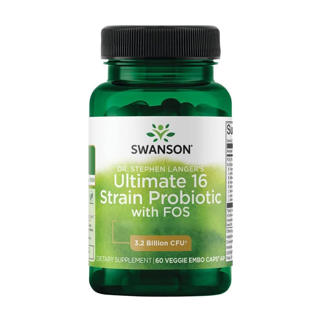 SWANSON Dr. Stephen Langer's Advanced 16-Strain Probiotic 3.2 Billion CFU with Fructooligosaccharides (FOS), 60 Vegetarian EMBO AP Capsules [Parallel Import]
