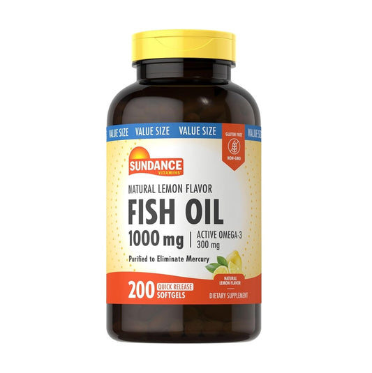Sundance Fish Oil 1000 mg + 300 mg Active Omega-3 Natural Lemon Flavor Value Pack 200 Rapid Release Softgels [Parallel Import]
