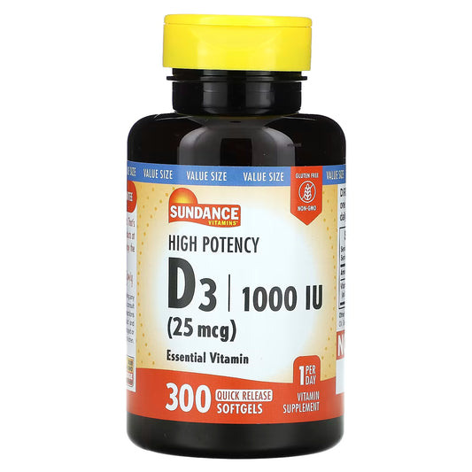 Sundance High Potency Vitamin D3 1,000 IU 25 mcg Value Pack 300 Softgels [Parallel Import]
