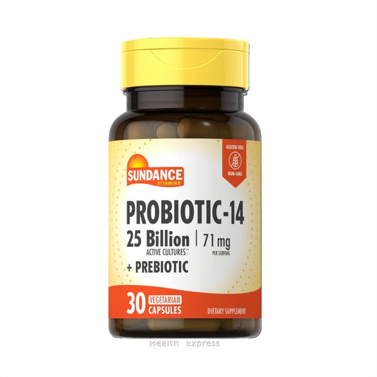 Sundance Probiotic 14 Strains 25 Billion Active Cells 71 mg + Prebiotics 30 Vegetarian Capsules [Parallel Import]
