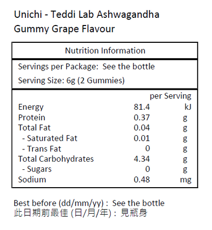 Unichi 澳洲 Unichi Teddi Lab 南非醉茄小熊軟糖 葡萄味 60粒 [平行進口]