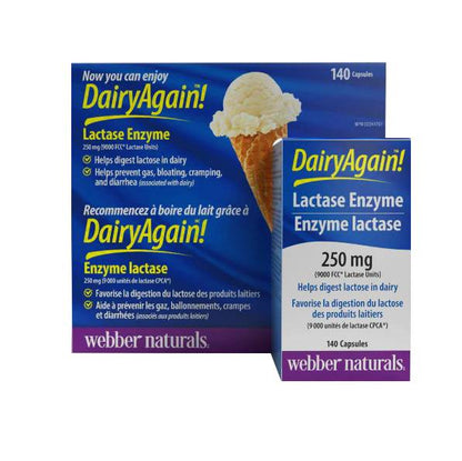 Webber Naturals Dairy Again!™ Lactase Enzyme 250 mg 140 Capsules [Parallel Goods]