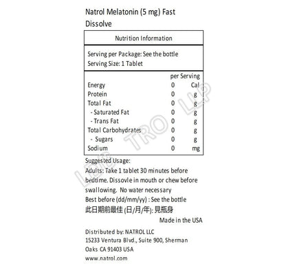 NATROL 甜睡褪黑素快速溶解 5 毫克 150 粒士多啤梨味