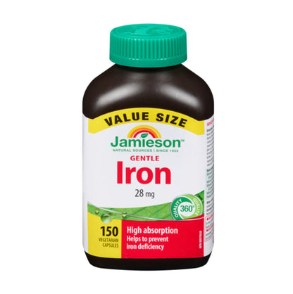 Jamieson 健體 溫和鐵質補充品  (28 毫克) 維他命 B2+B12+C+Folate 配方 150 粒 超值加量裝 (包裝隨機提供) [平行進口]