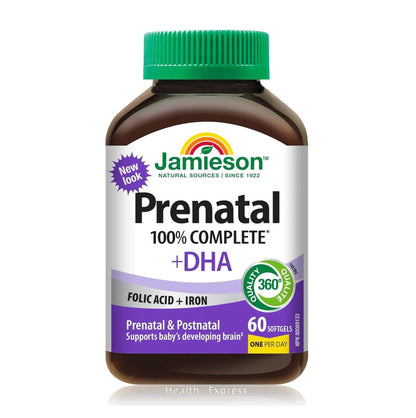 Jamieson - 孕婦產前 100 % 全效多種維他命 (添加 DHA) 60 粒 (包裝隨機提供) [平行進口]