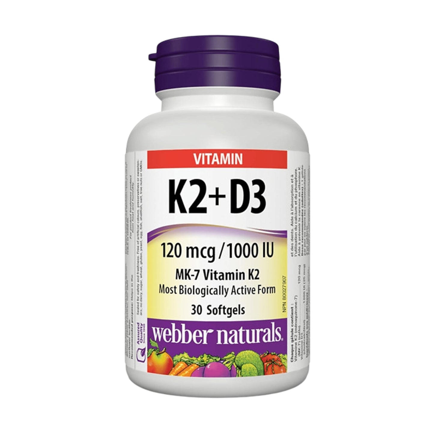 Webber Naturals 健體護骨維他命 K2 (120 微克)+ 維他命 D3 (1000 IU) 30 粒 [平行進口]