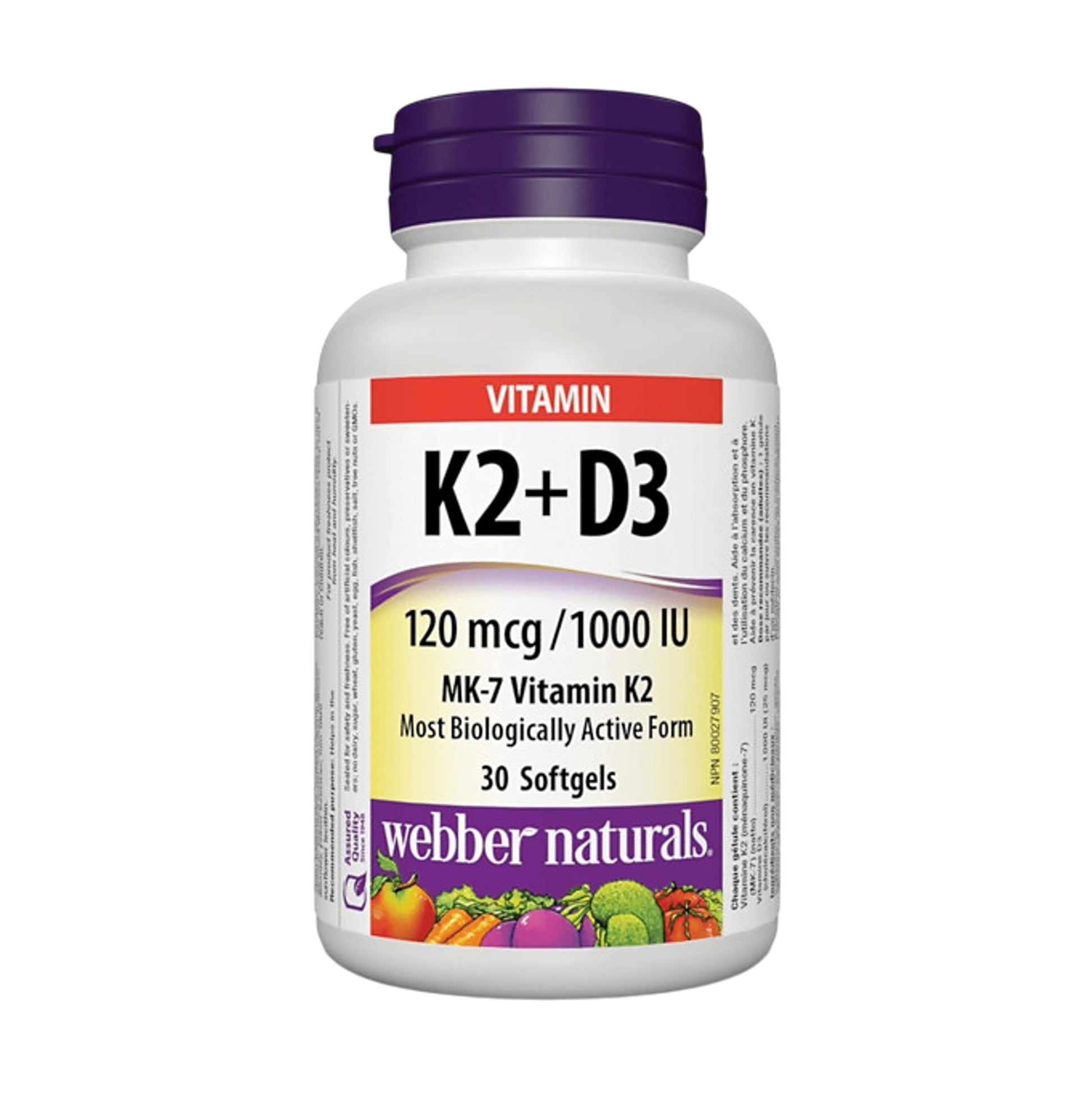 Webber Naturals 健體護骨維他命 K2 (120 微克)+ 維他命 D3 (1000 IU) 30 粒 [平行進口]