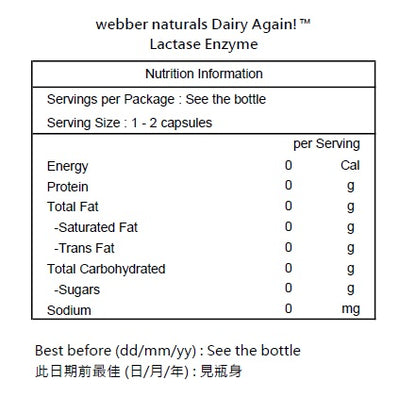 Webber Naturals Dairy Again!™ 全效整腸乳糖酶 250毫克 140粒 [平行進口]