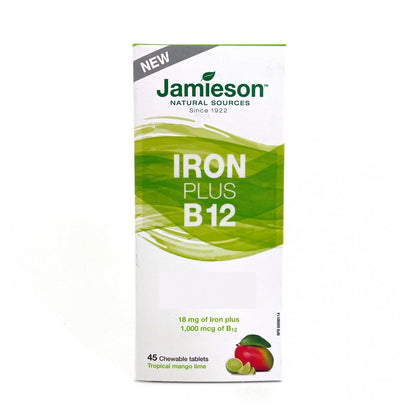 Jamieson 健體鐵質 + 維他命 B12 咀嚼片 (芒果檸檬味) 45 粒