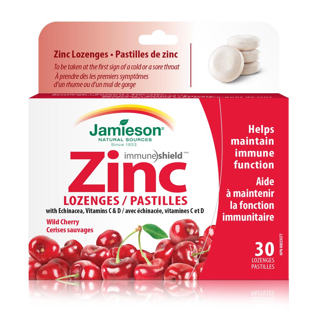 Jamieson 健體鋅+紫錐菊+維他命C/D 潤喉糖 (野櫻桃味) 30 粒