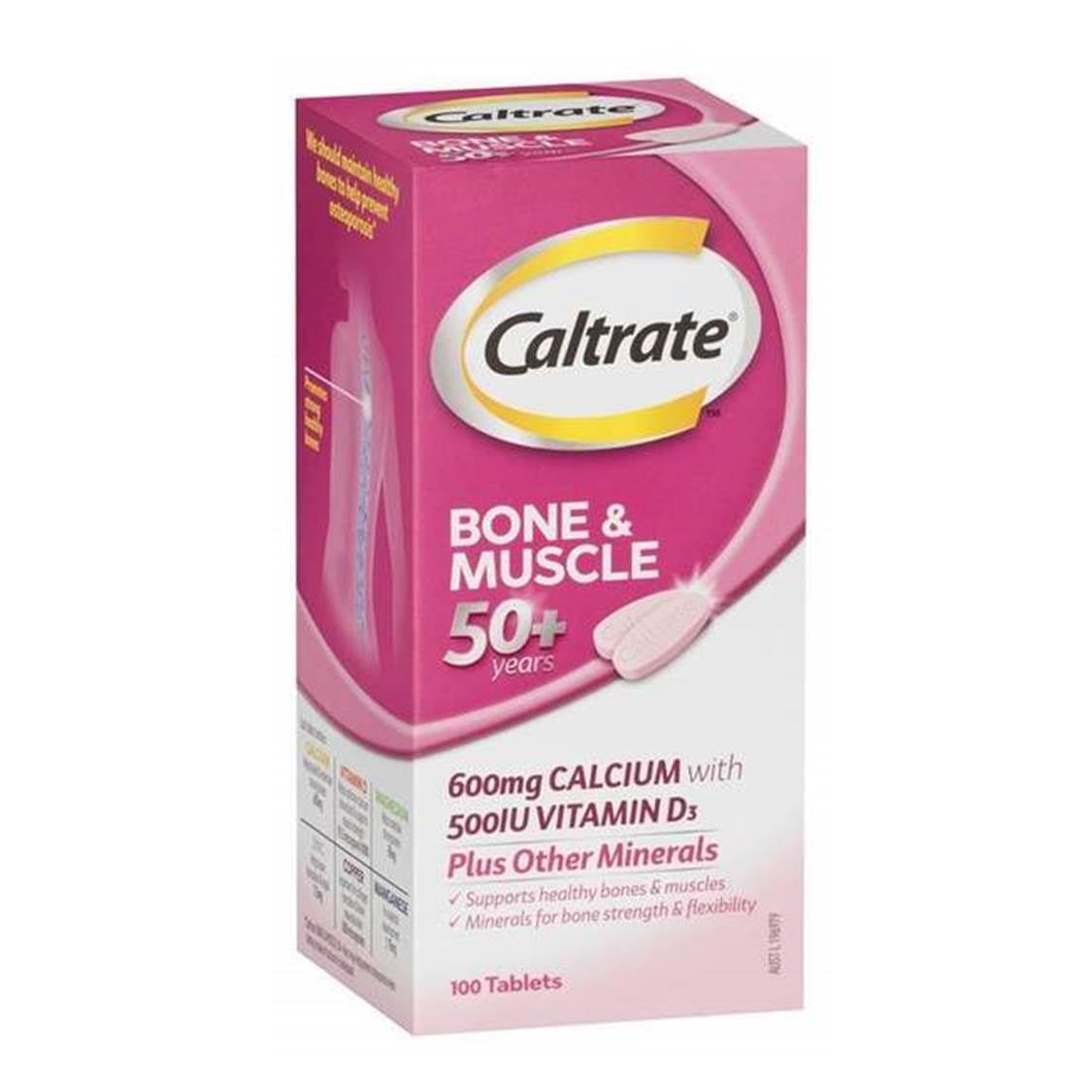 Caltrate 健肌骼配方 50+ 鈣 600 + 維他命 D 500IU (添加礦物質) (超值加量裝 100 粒)