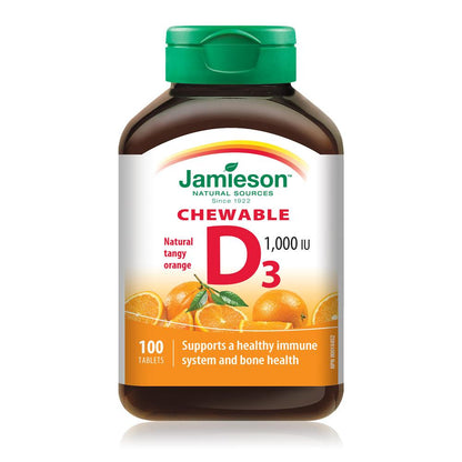 jamieson-chewable-vitamin-d-1000iu-orange-100tablets
Jamieson 維他命 D 咀嚼片 1000 IU 香橙味 100 粒